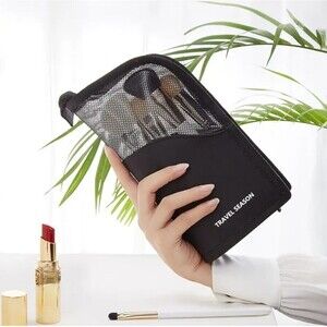Black makeup brush case cosmetic bag expandable caddy travel container